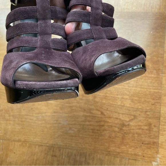 Marni Strappy Suede Purple Brown Platform Heels Peep Toe T-Strap size 40/US 10 - Picture 10 of 16